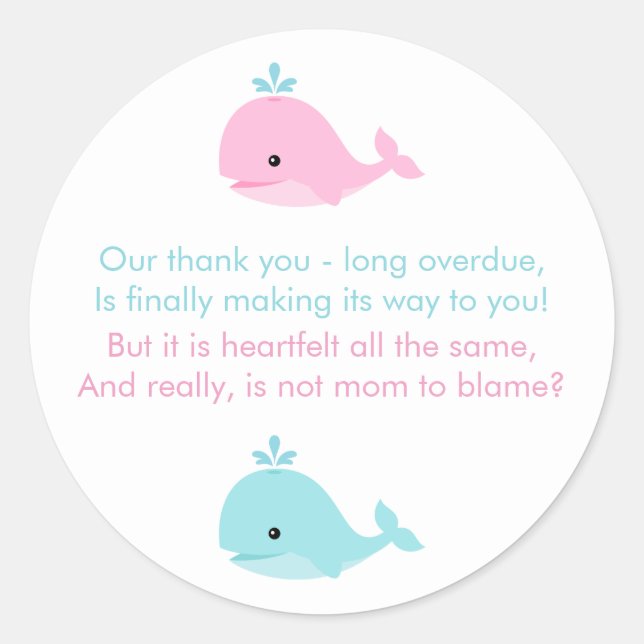 Sticker Rond Baby shower baleines (Devant)