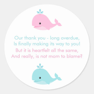 Sticker Rond Baby shower baleines