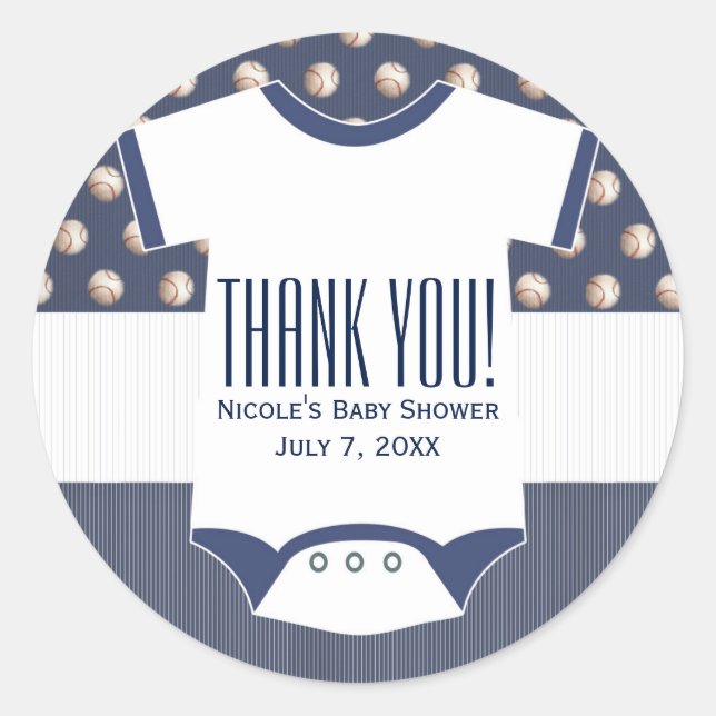 Sticker Rond Baby shower Baseball Thème Faveur (Devant)