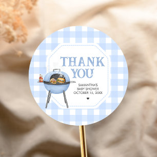 Sticker Rond Baby Shower BBQ Burger Bleu