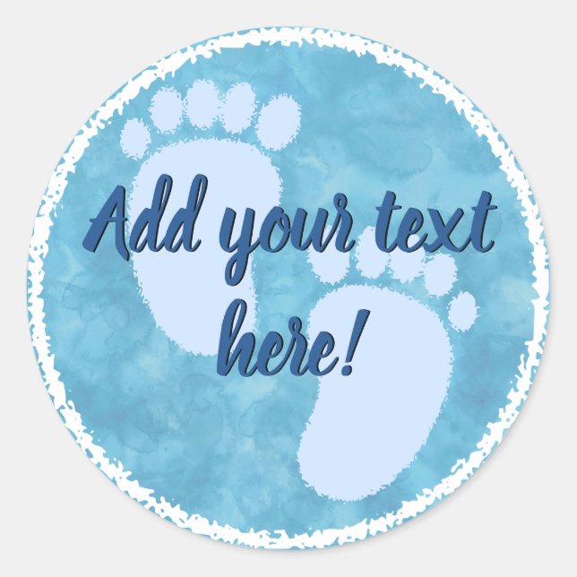 Sticker Rond Baby shower Bébé Bleu Aquarelle personnalisée (Devant)