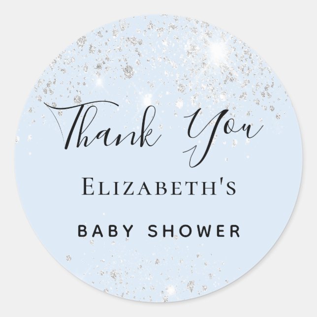 Sticker Rond Baby shower bébé bleu argent parties scintillant M (Devant)