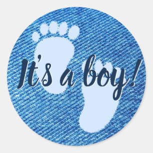 Sticker Rond Baby shower bébé bleu Denim personnalisé