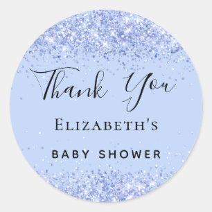 Sticker Rond Baby shower bébé bleu parties scintillant Merci
