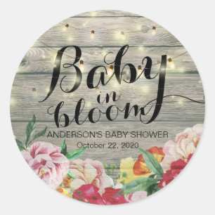 Sticker Rond Baby shower bébé en fleurs Chaîne de fleurs Bois c