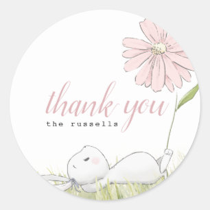 Sticker Rond baby shower bébé lapin