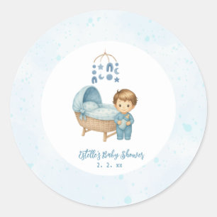 Sticker Rond Baby shower bébé mignonne Blue Mobile Lit bébé