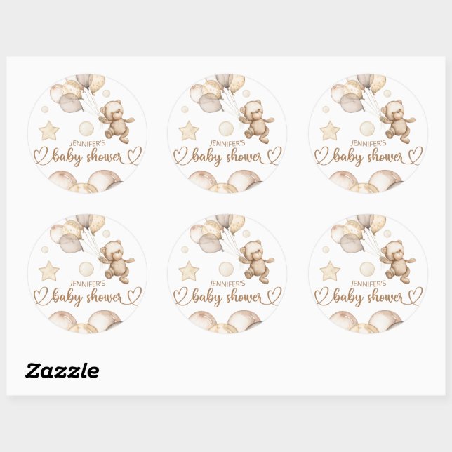 Sticker Rond Baby shower bébé ours en peluche Ballon (Feuille)