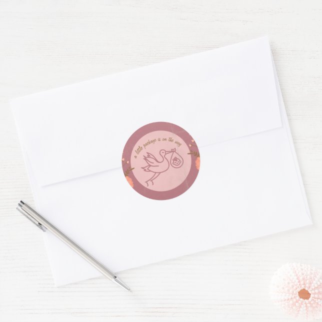 Sticker Rond Baby shower-bébé sur la cigogne (Enveloppe)