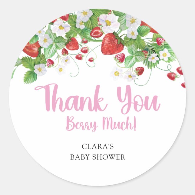 Sticker Rond Baby shower Berry Sweet Strawberry (Devant)