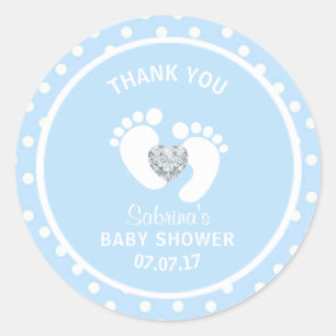 Sticker Rond Baby shower blanc bleu mignon de garçon de pieds