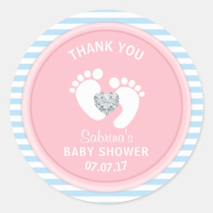 Sticker Rond Baby shower blanc rose mignon Révélation de genre