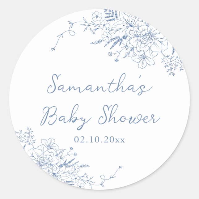 Sticker Rond Baby shower bleu (Devant)