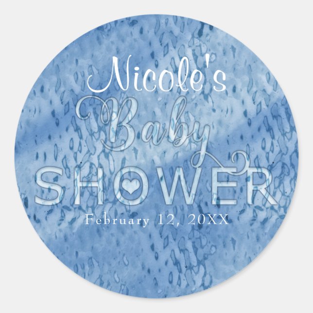 Sticker Rond Baby shower Bleu Abstrait Pluie gouttes Favoriser (Devant)