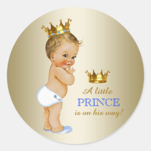 Sticker Rond Baby shower Bleu Bleu et Or