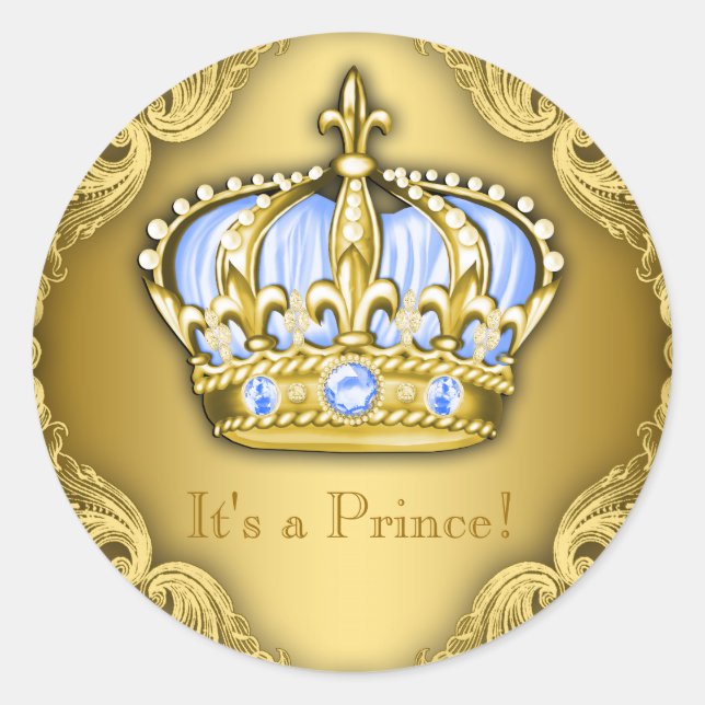 Sticker Rond Baby shower Bleu Bleu et Or (Devant)