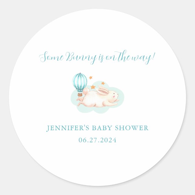 Sticker Rond Baby shower bleu Bunny Dreams (Devant)