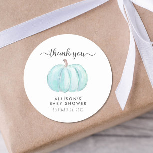 Sticker Rond Baby shower bleu citrouille