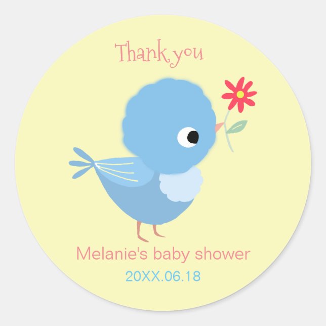 Sticker Rond Baby shower Bleu Cute Anniversaire Fête Favoriser (Devant)
