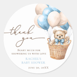 Sticker Rond Baby shower bleu d'attente d'ours en peluche