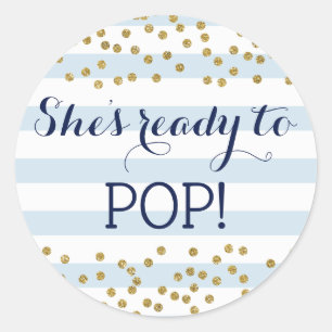 Sticker Rond Baby shower bleu de garçon de confettis d'or prê