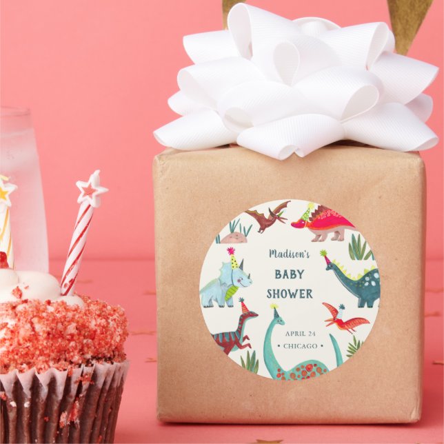 Sticker Rond Baby shower bleu dinosaure (Fête)