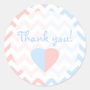 Sticker Rond Baby shower bleu et rose Chevron Twins  Merci
