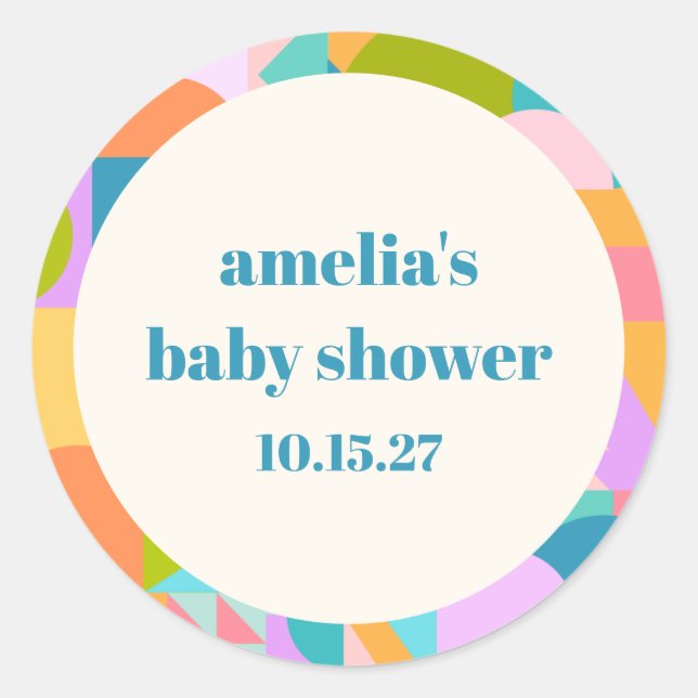Sticker Rond Baby shower bleu lavande couleur mignon personnali (Devant)