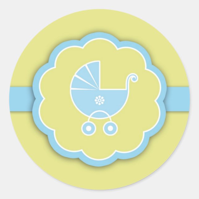 Sticker Rond Baby shower bleu Nouveau chevalet bébé garçon (Devant)