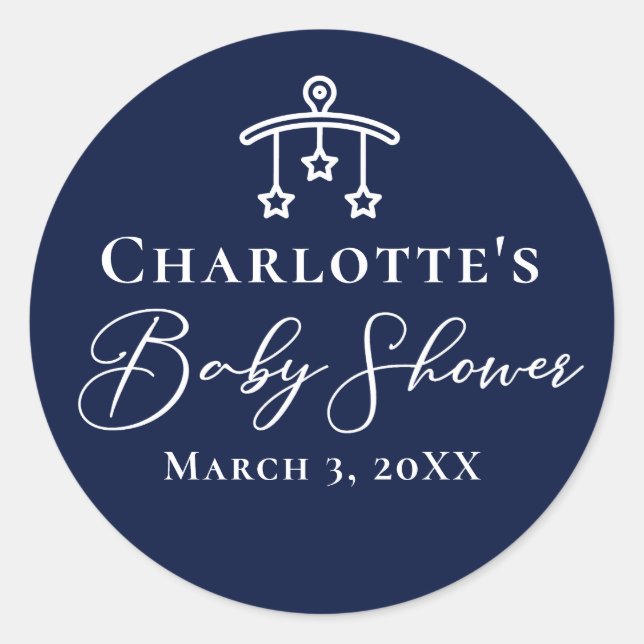 Sticker Rond Baby shower bleu nuit chic Personnalisé (Devant)