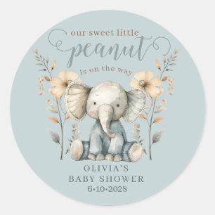 Sticker Rond Baby shower bleu petit arachide éléphant