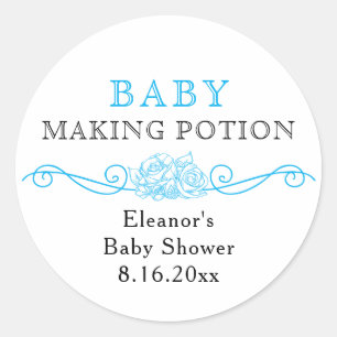 Sticker Rond Baby shower bleu potion pour bébés