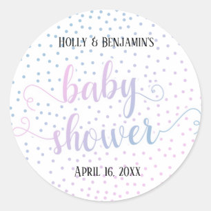 Sticker Rond Baby shower bleu rose Confetti, Noms et Date