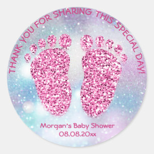 Sticker Rond Baby shower bleu rose pieds Favoriser la fille Mer