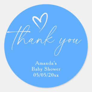 Sticker Rond Baby shower bleu simple minimaliste merci