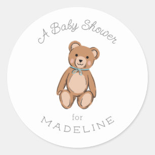 Sticker Rond Baby shower bleu Teddy Bear classique