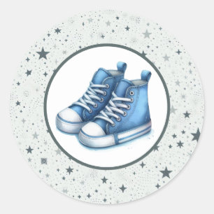 Sticker Rond Baby shower Blue Baby High Tops