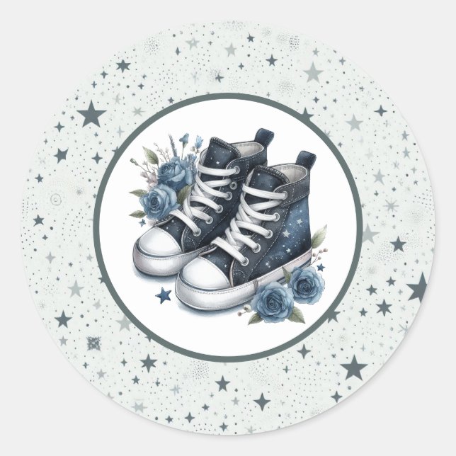 Sticker Rond Baby shower Blue Baby High Tops de Navy (Devant)