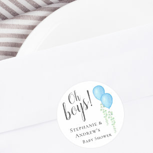 Sticker Rond Baby shower Blue Balloon Twins Couples