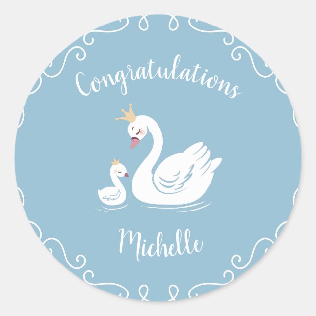 Sticker Rond Baby shower Blue Boy Swan (Devant)
