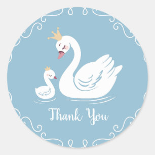 Sticker Rond Baby shower Blue Boy Swan
