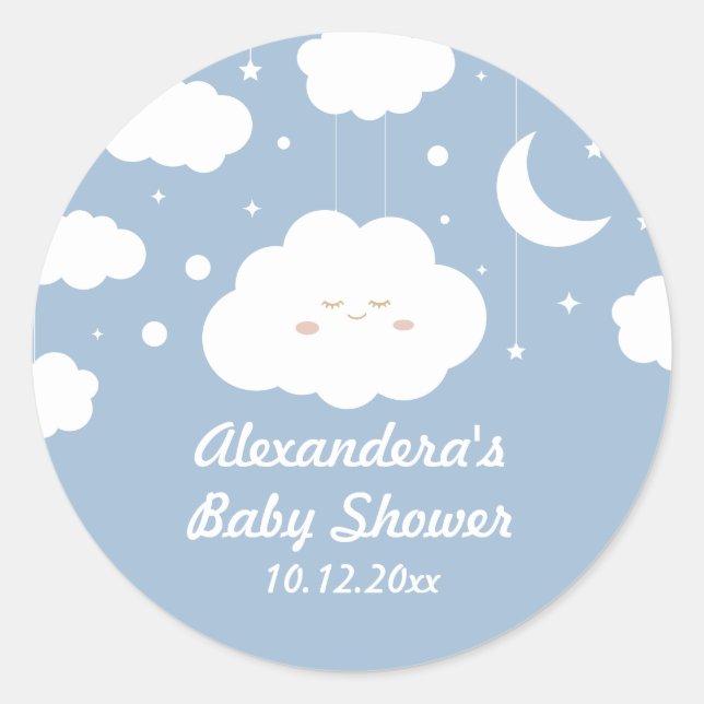 Sticker Rond Baby shower Blue Cloud Favoriser (Devant)