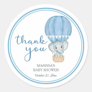 Sticker Rond Baby shower Blue Elephant