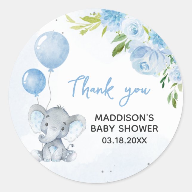 Sticker Rond Baby shower Blue Elephant (Devant)