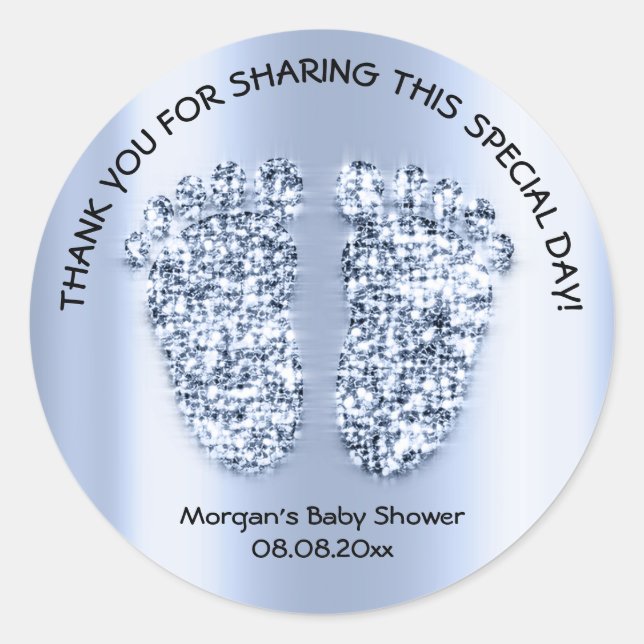 Sticker Rond Baby shower Blue Feet Favoriser Merci Garçon (Devant)