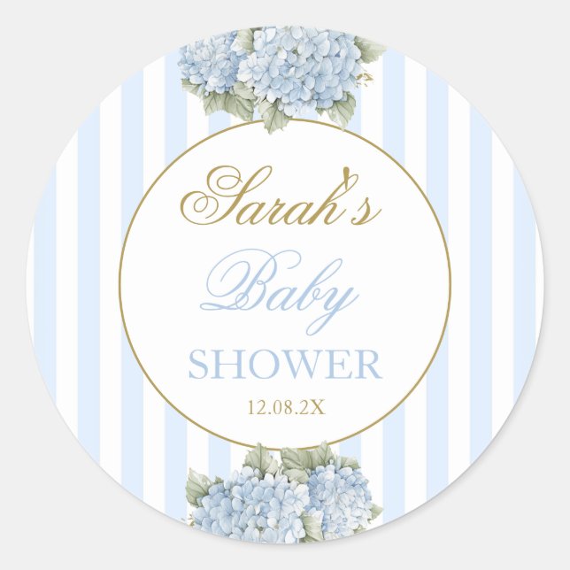Sticker Rond Baby shower Blue Hydrangea (Devant)