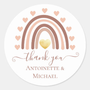 Sticker Rond Baby shower Blush Boho Rainbow Merci personnalisé
