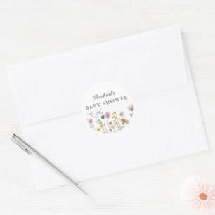 Sticker Rond Baby Shower Bohème Frais Fleurs Sauvages