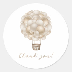 Sticker Rond Baby shower Boho Beige Hot Air Balloon