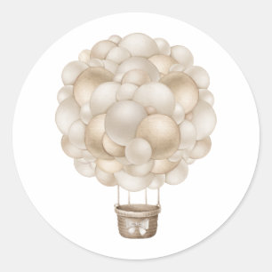 Sticker Rond Baby shower Boho Beige Hot Air Balloon